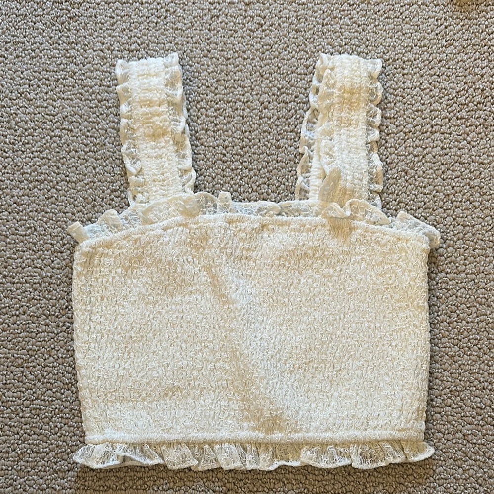Stories Elegant white Ruffle Strap Top
